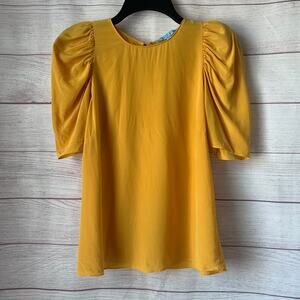 Antonio Melani Yellow Puff Sleeve Silk Blouse Gold Back Buttons Size Small